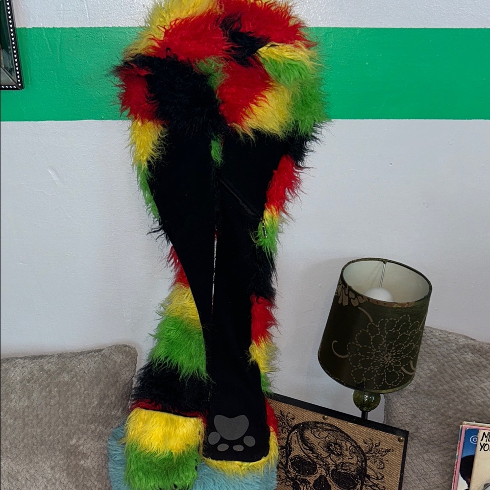 Colorful Furry Scarf with Paw Print